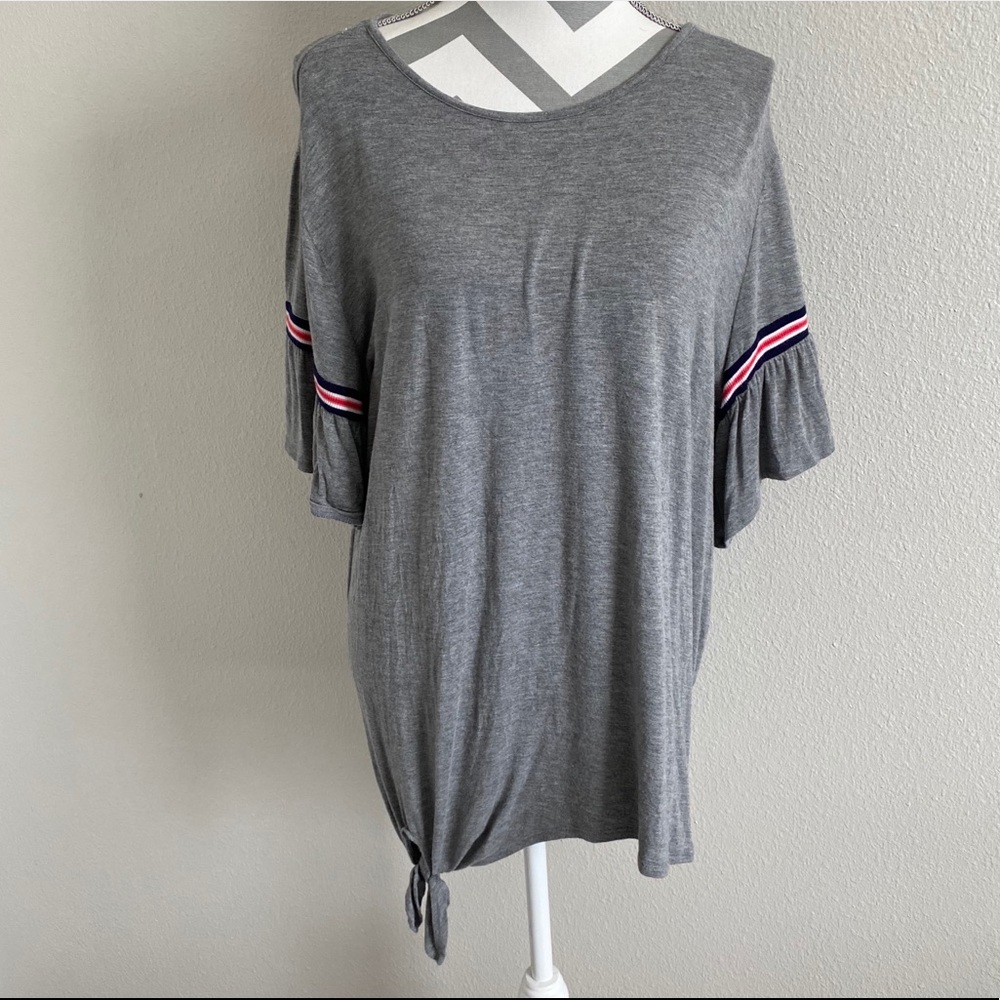 Motherhood Maternity Grey Ruffled Sleeve Top